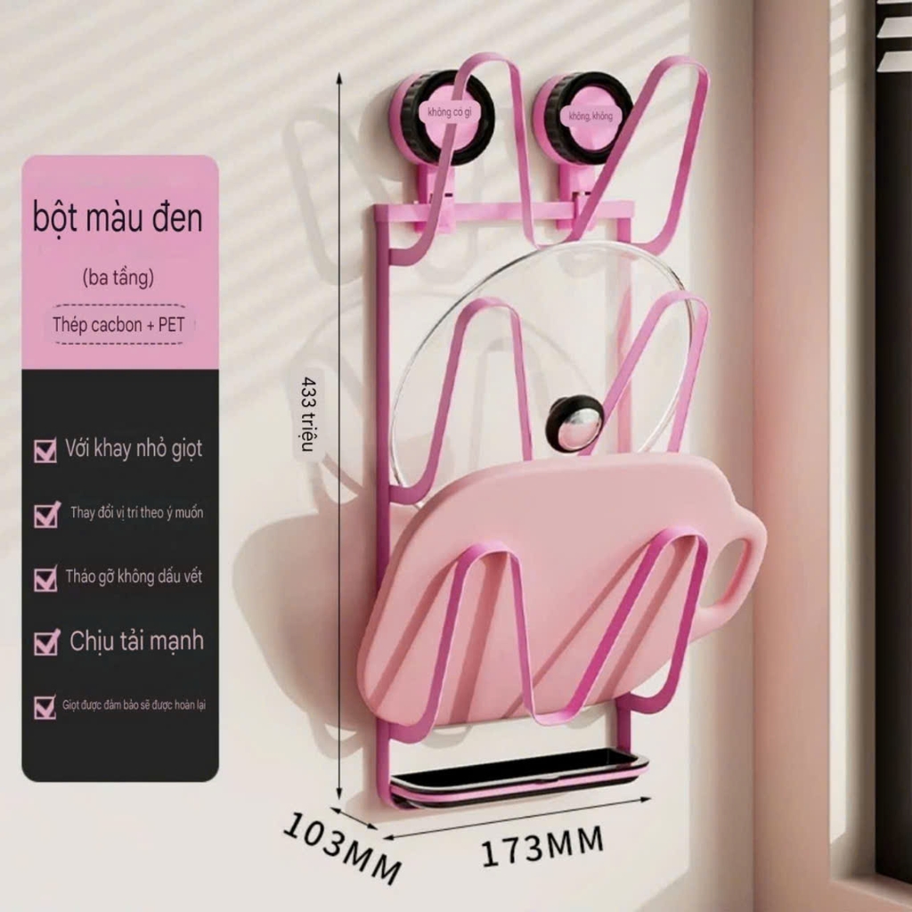 Kệ để nắp nồi hút tường màu hồng nhạt