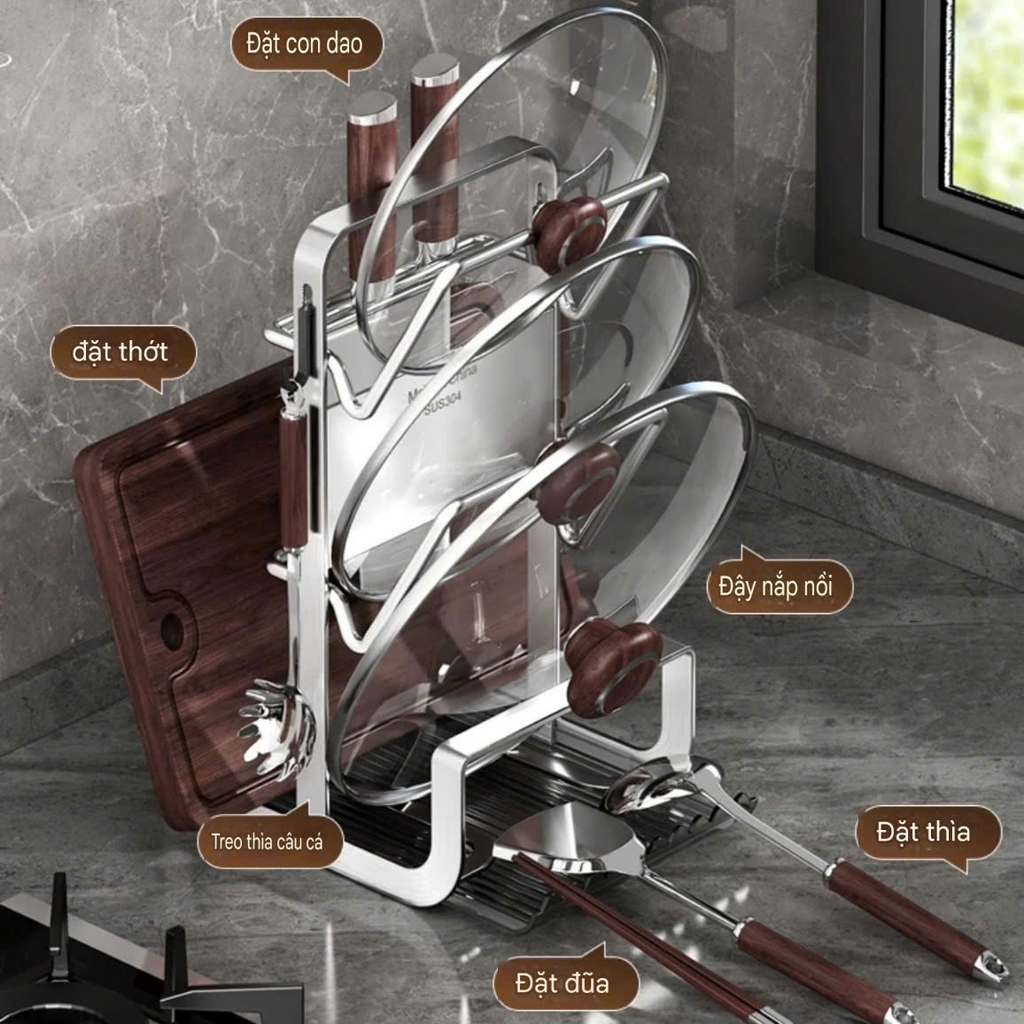 Kệ để nắp nồi và dao thớt Inox cao cấp 304