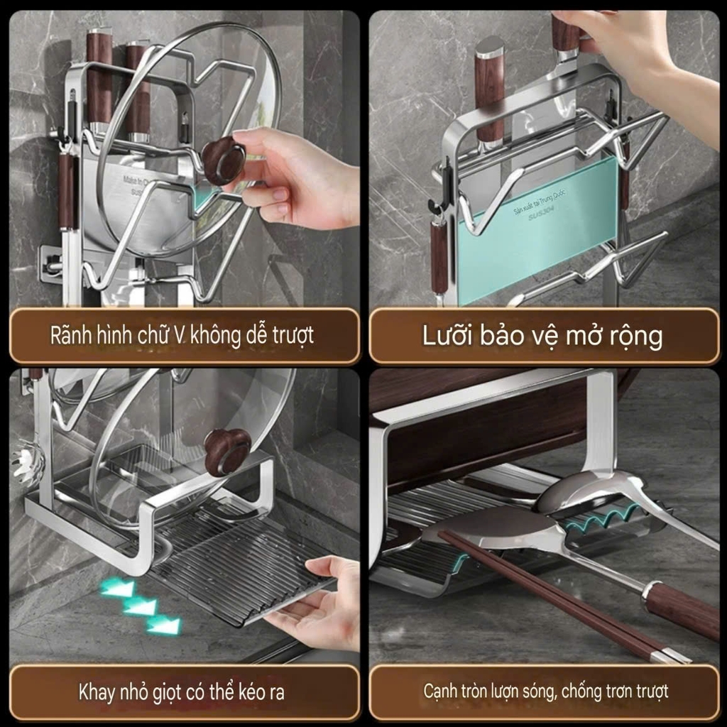 Kệ để nắp nồi và dao thớt Inox cao cấp 304