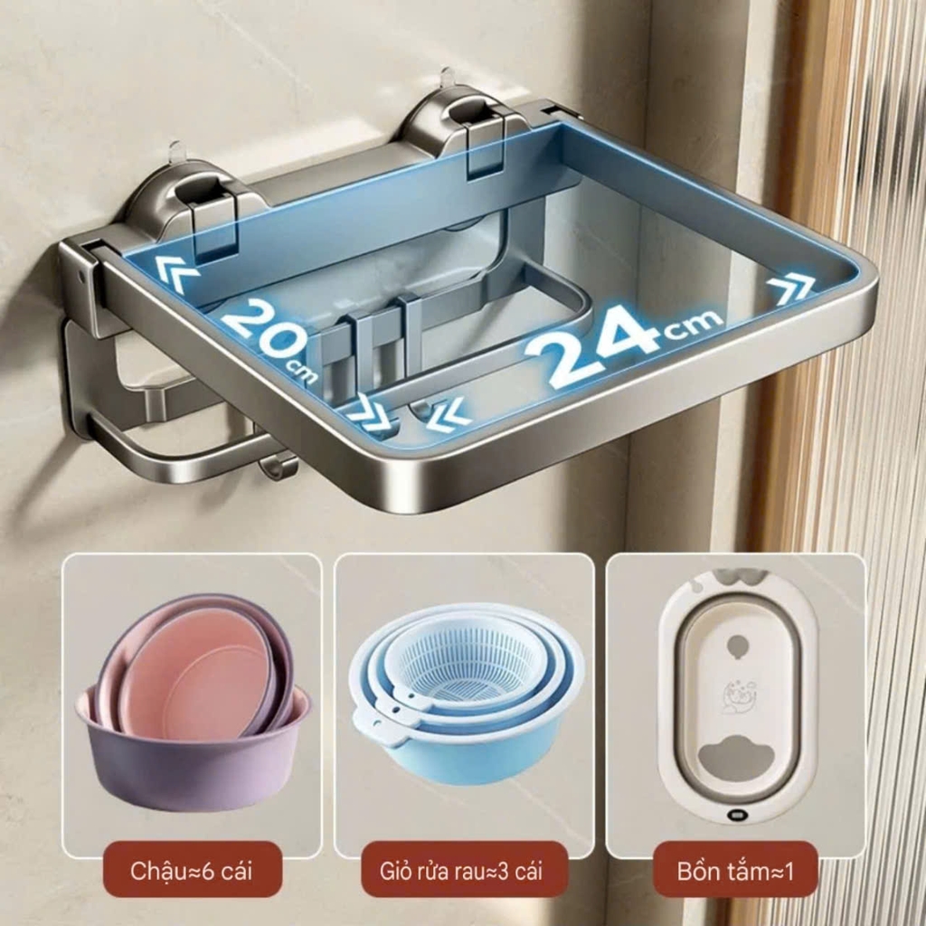 Kệ để thau chậu hút tường bằng hợp kim nhôm