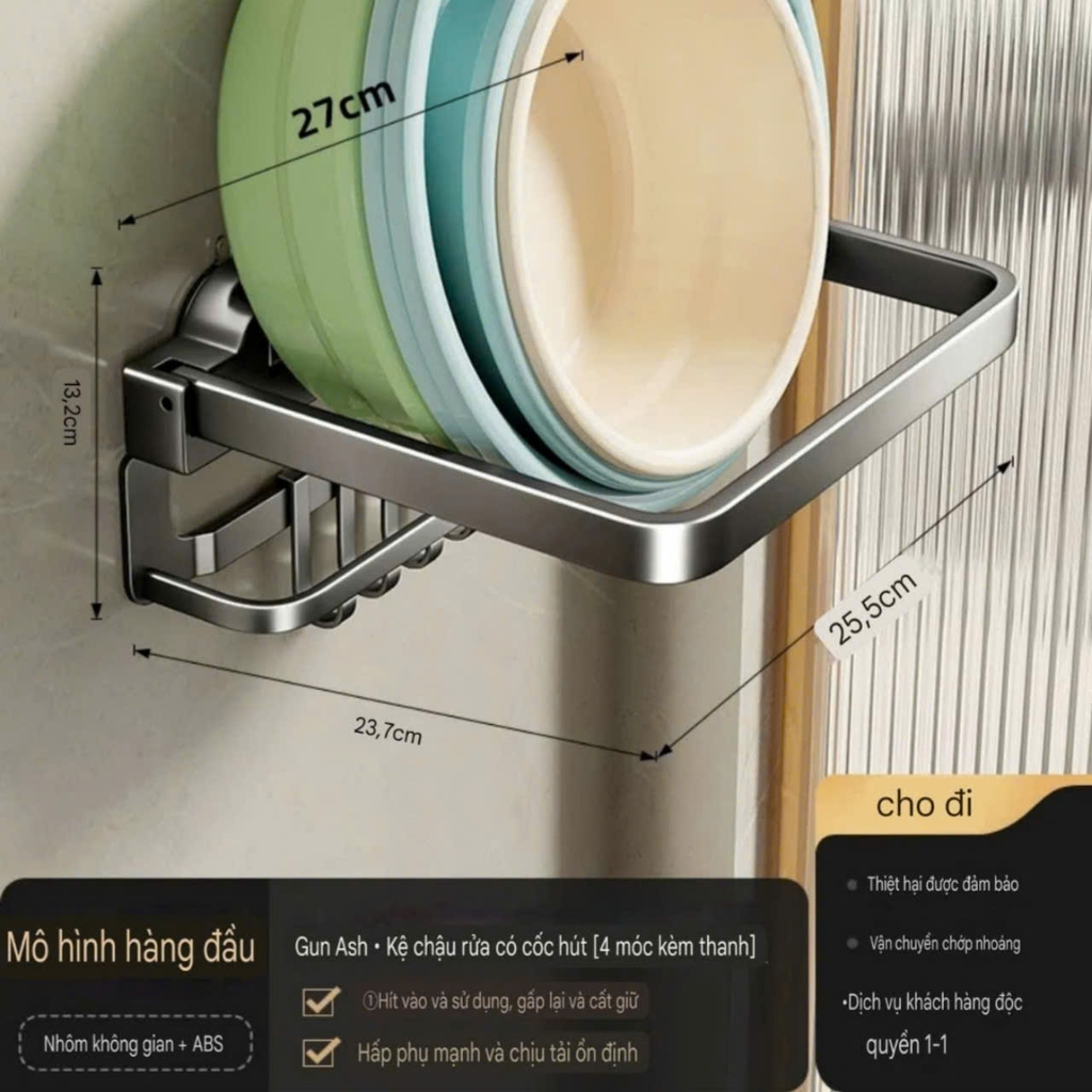 Kệ để thau chậu hút tường bằng hợp kim nhôm