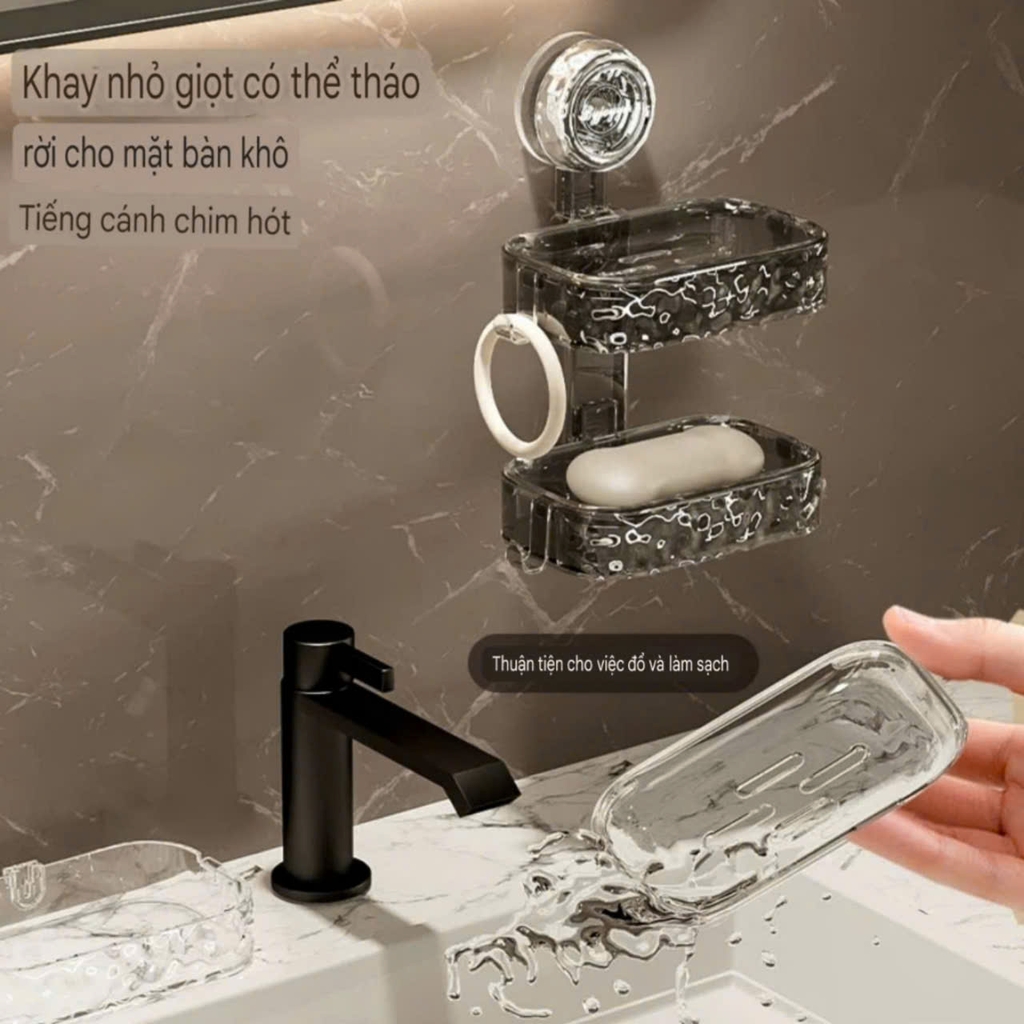Kệ để xà phòng 2 tầng kiểu hút tường