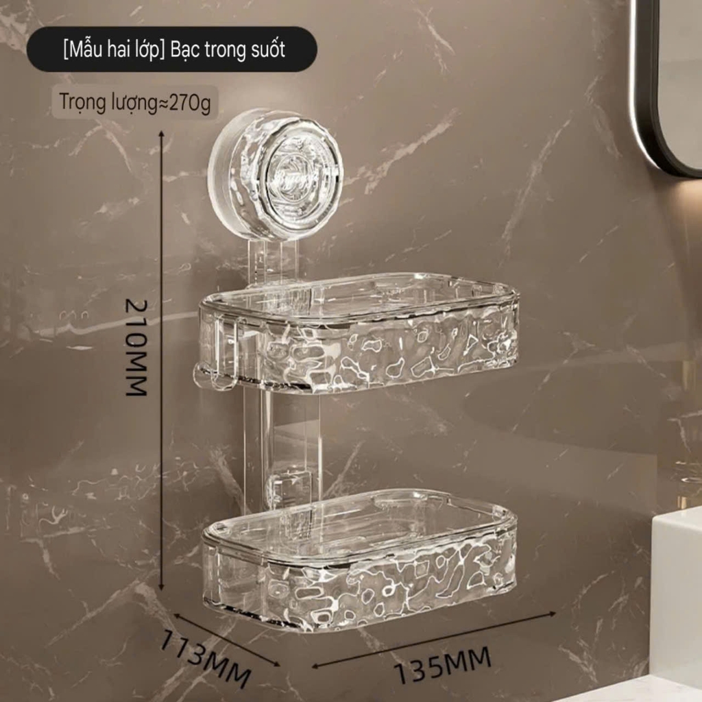 Kệ để xà phòng 2 tầng kiểu hút tường