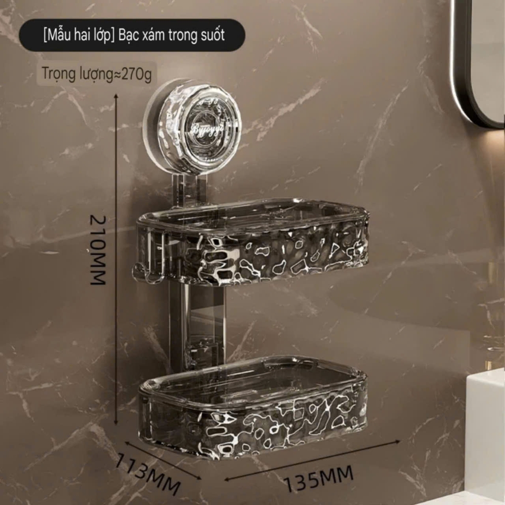Kệ để xà phòng 2 tầng kiểu hút tường