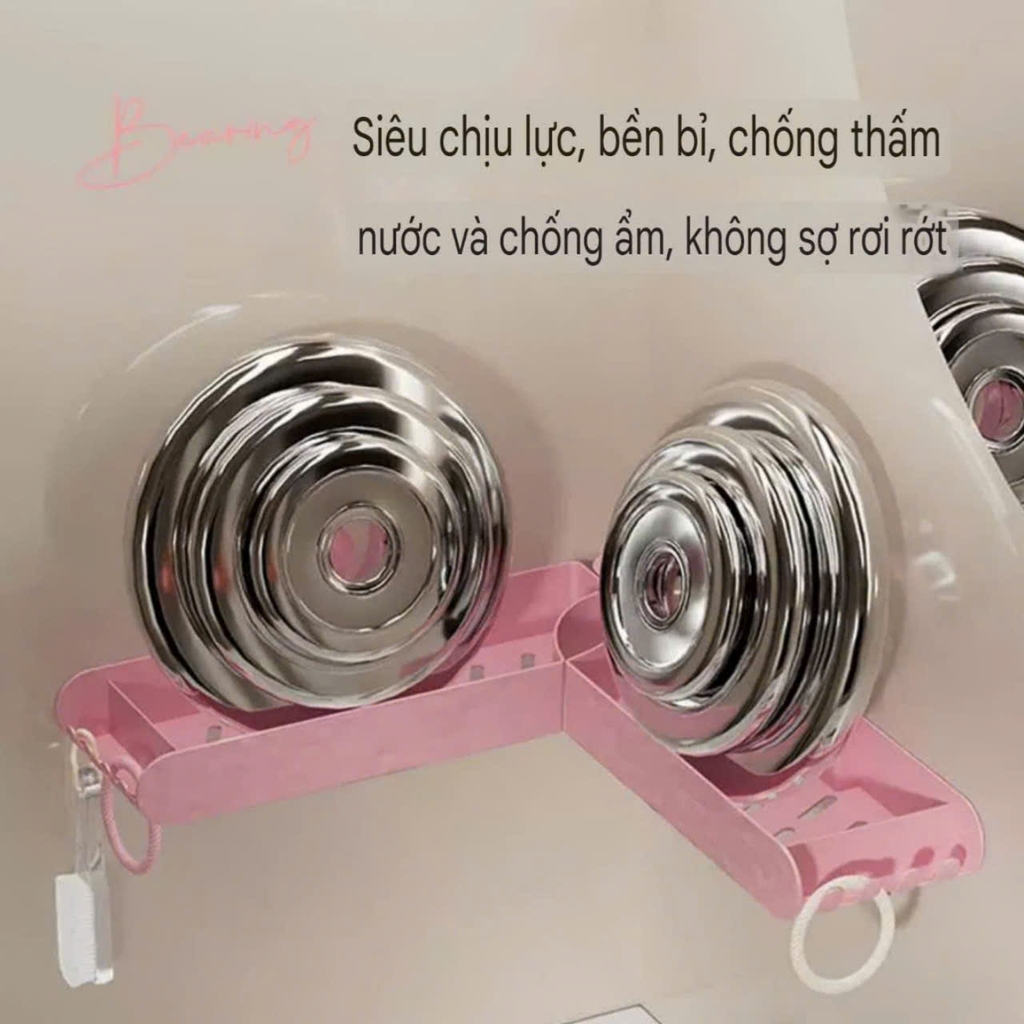 Kệ đựng mỹ phẩm gắn cạnh vòi có 2 màu trắng kem và hồng