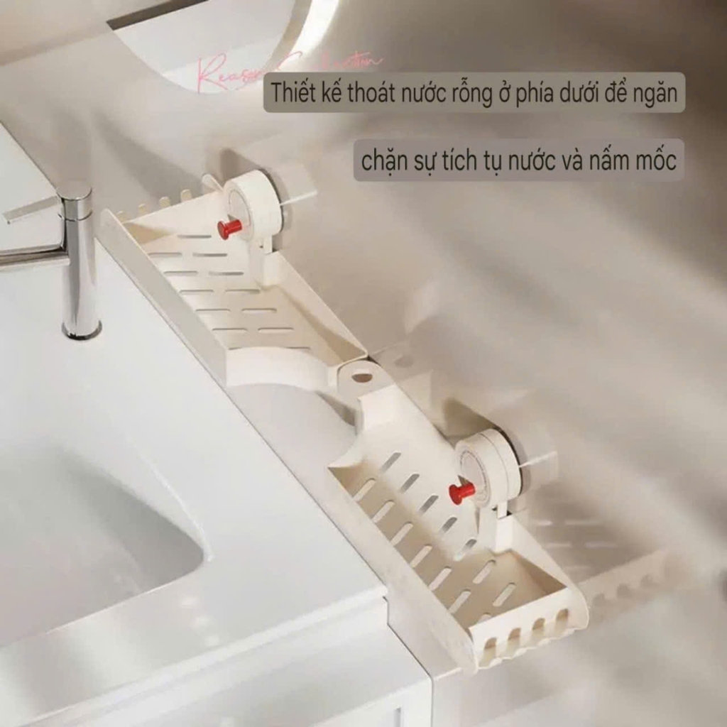 Kệ đựng mỹ phẩm gắn cạnh vòi có 2 màu trắng kem và hồng