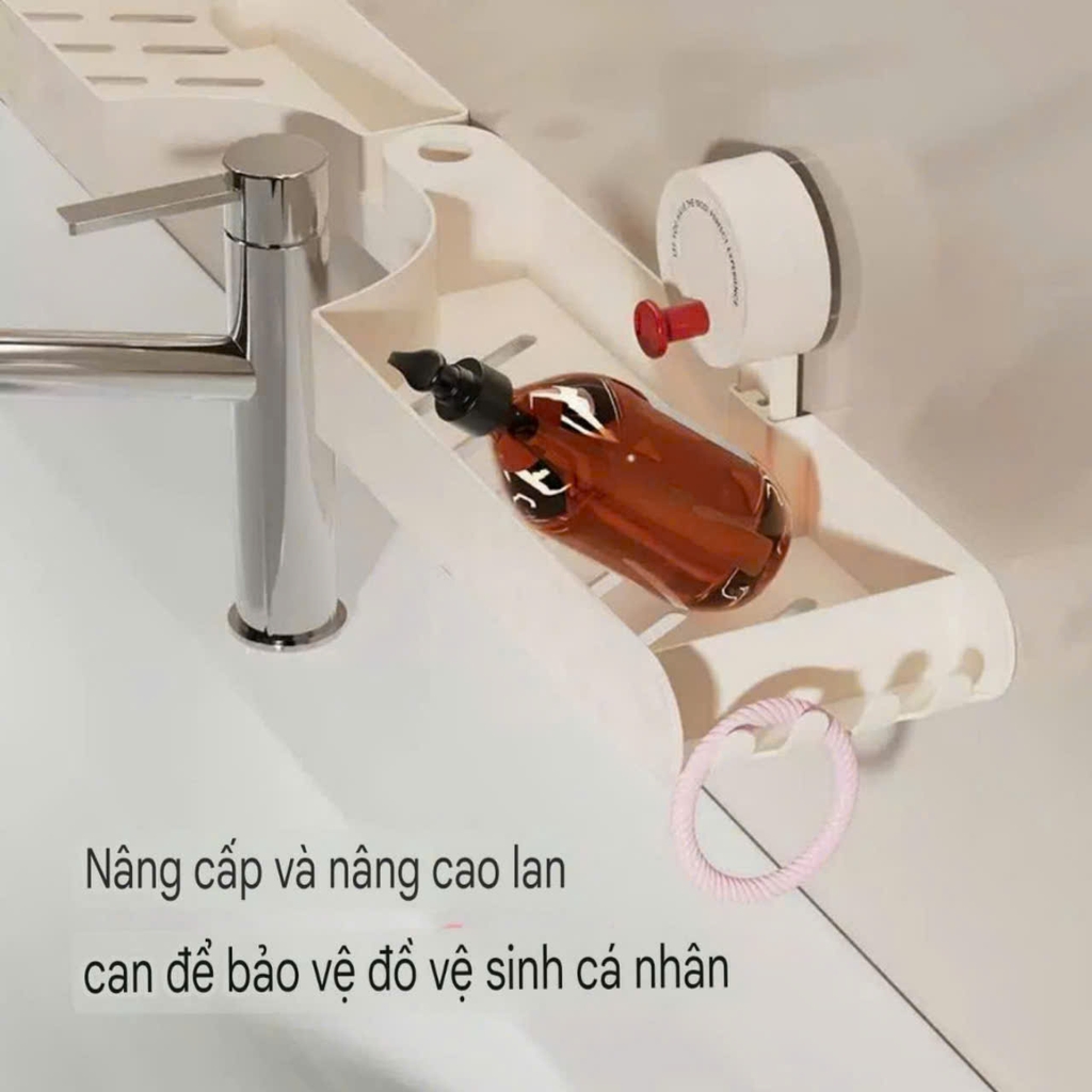 Kệ đựng mỹ phẩm gắn cạnh vòi có 2 màu trắng kem và hồng
