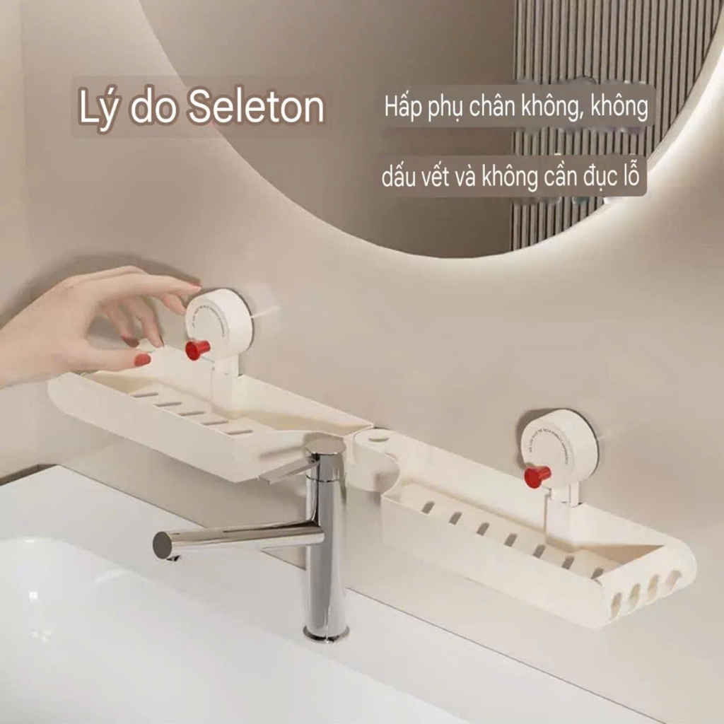 Kệ đựng mỹ phẩm gắn cạnh vòi có 2 màu trắng kem và hồng