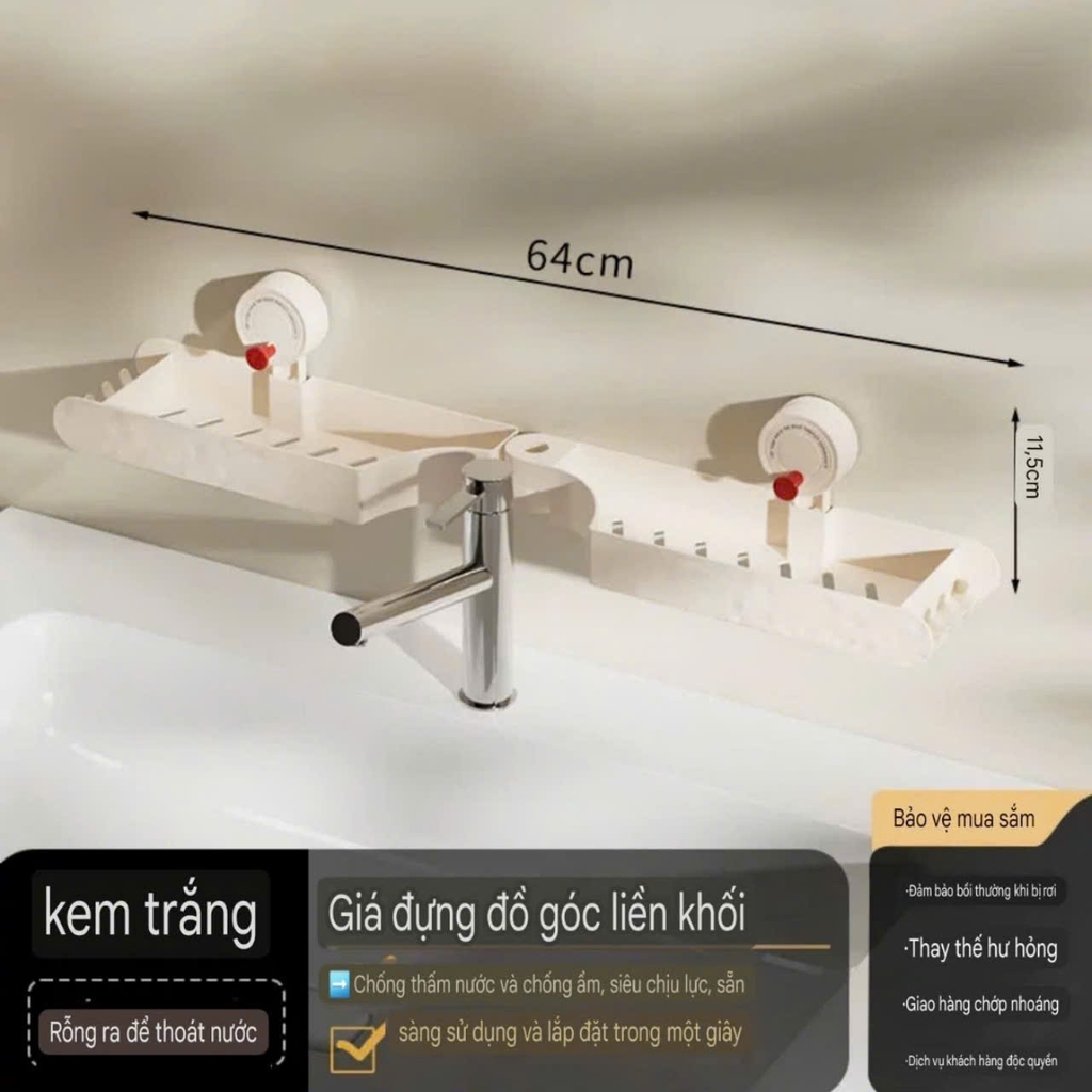 Kệ đựng mỹ phẩm gắn cạnh vòi có 2 màu trắng kem và hồng
