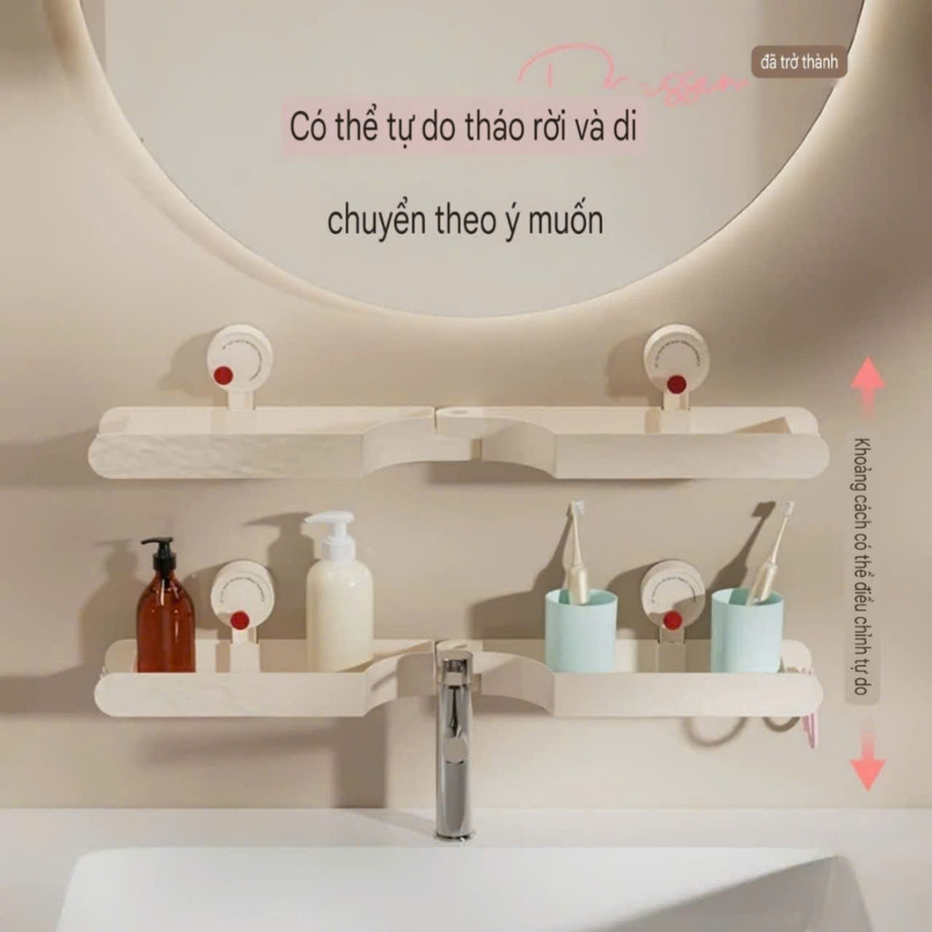 Kệ đựng mỹ phẩm gắn cạnh vòi có 2 màu trắng kem và hồng