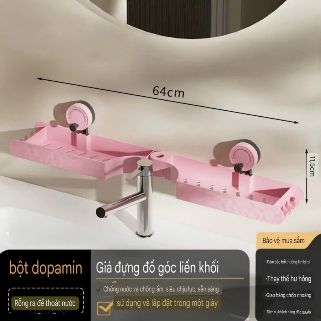 Kệ đựng mỹ phẩm gắn cạnh vòi có 2 màu trắng kem và hồng