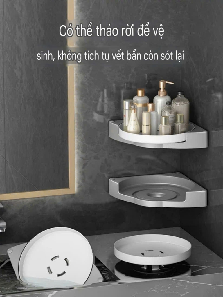 Kệ góc dán tường xoay 360 độ