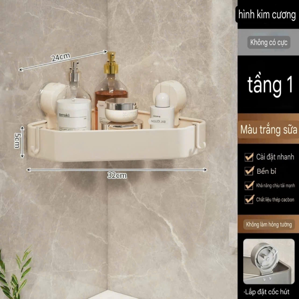 Kệ góc hình kim cương kiểu hút tường