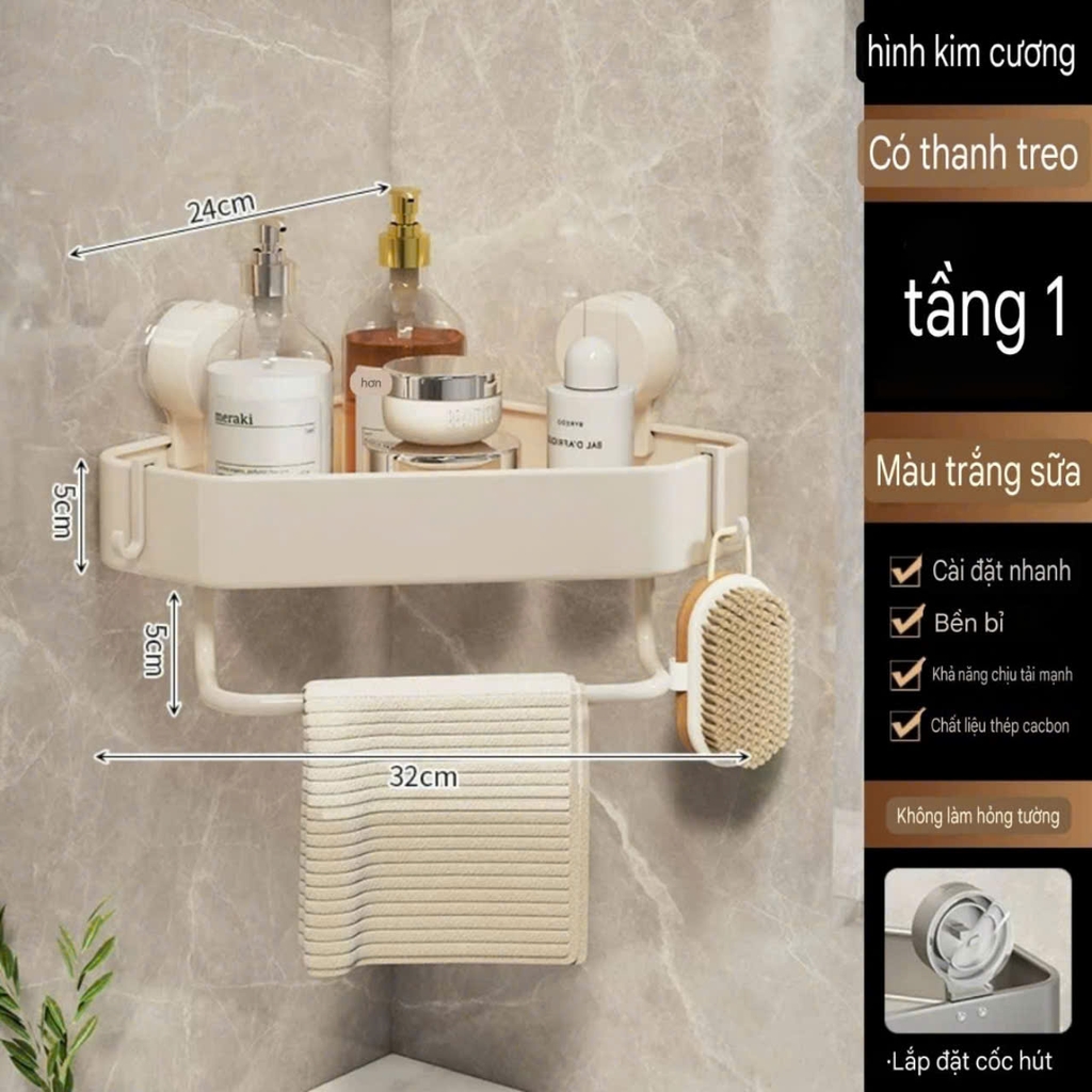 Kệ góc hình kim cương kiểu hút tường