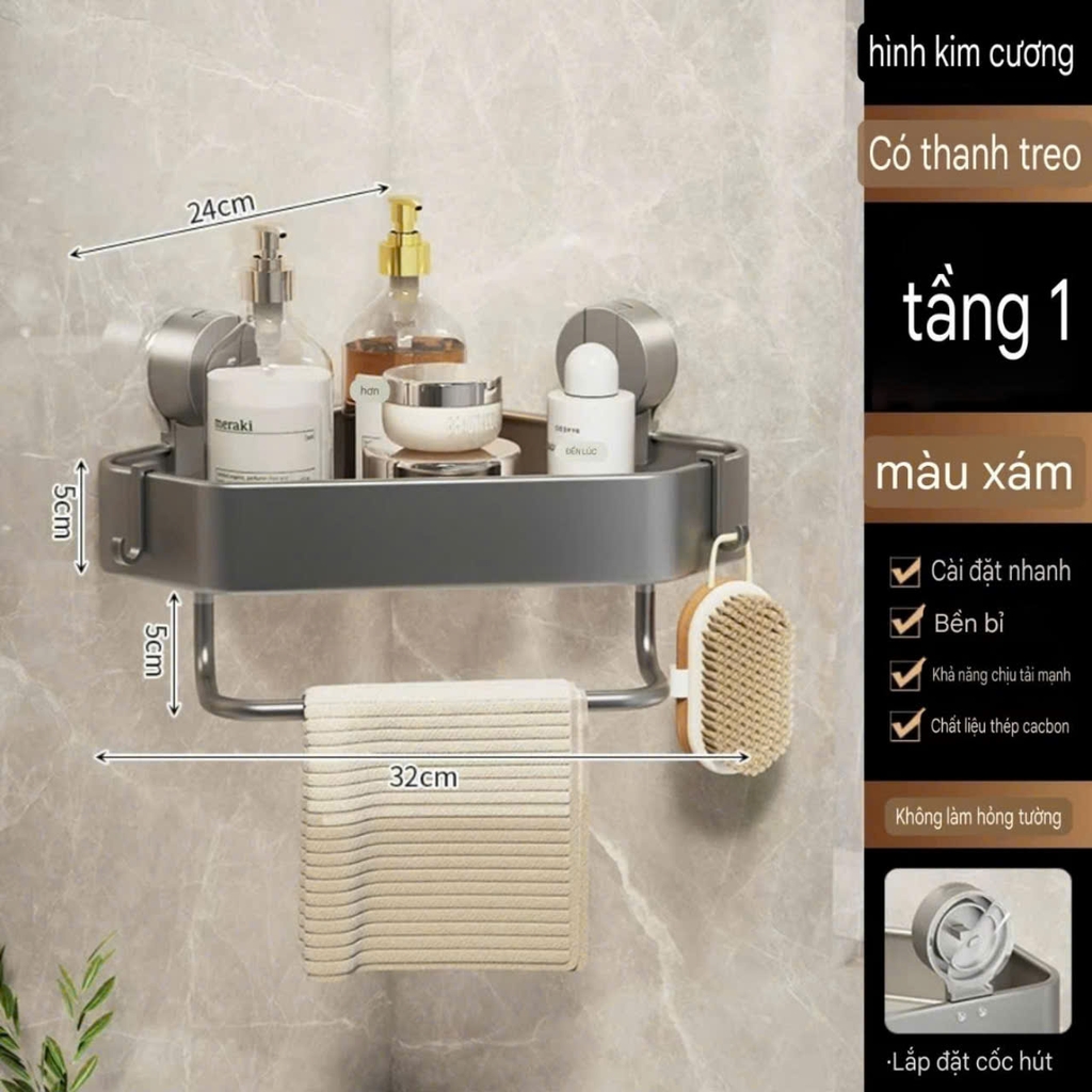 Kệ góc hình kim cương kiểu hút tường