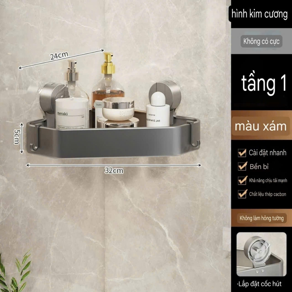 Kệ góc hình kim cương kiểu hút tường