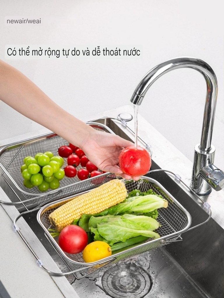 Rổ Inox 304 gác bồn rửa chén bát