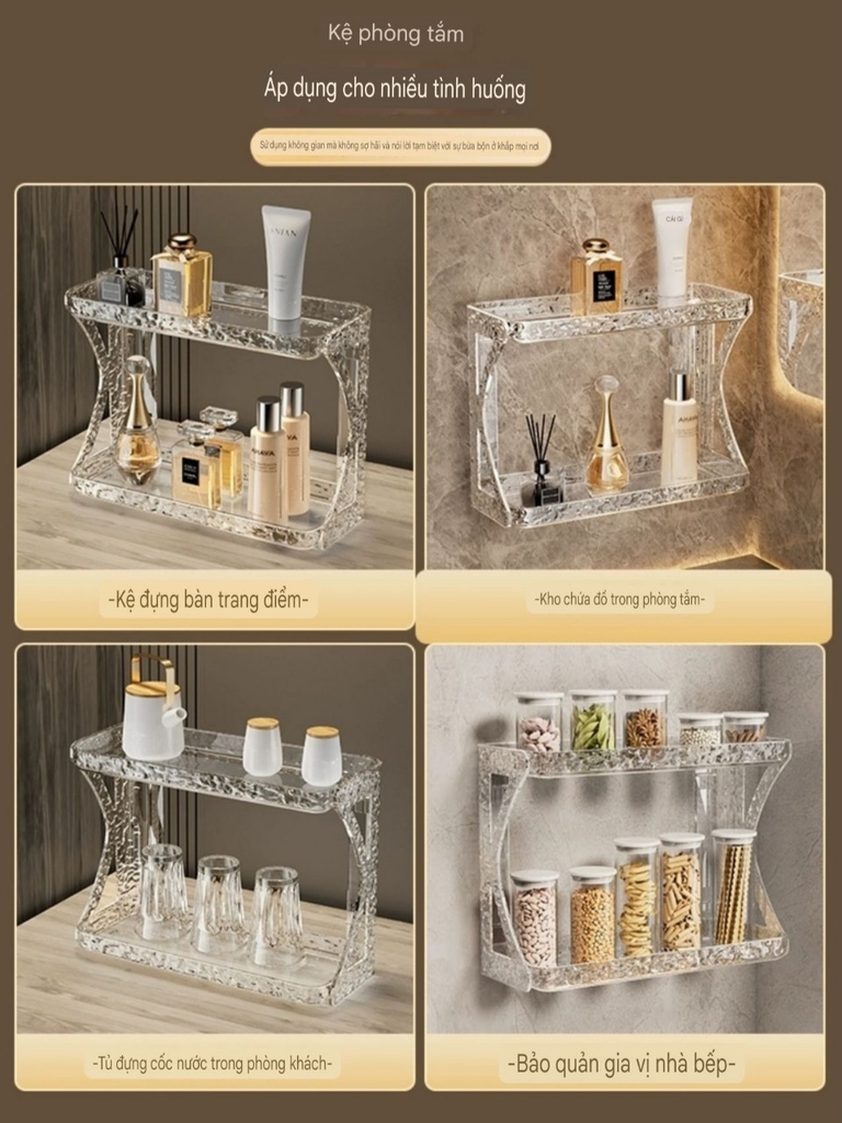 Kệ xoay 360 độ để lọ gia vị và mỹ phẩm kiểu dán tường