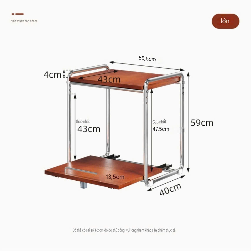 Kệ nhà bếp 2 tầng bằng thep không rỉ và gỗ tự nhiên