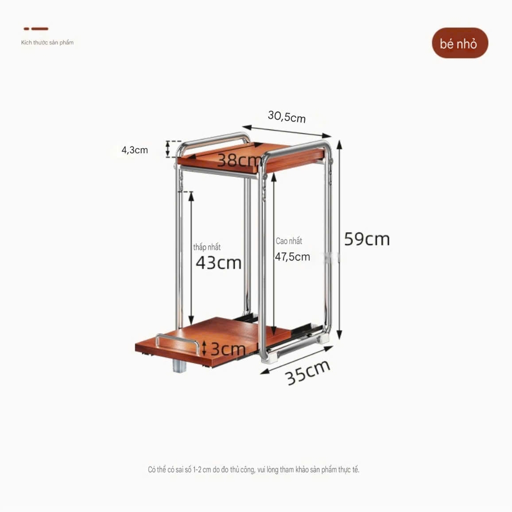 Kệ nhà bếp 2 tầng bằng thep không rỉ và gỗ tự nhiên
