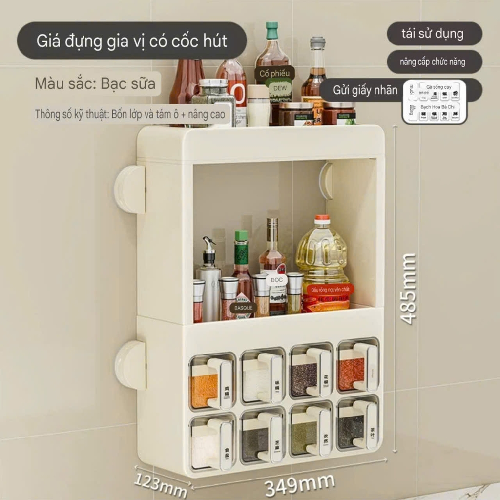 Kệ nhà bếp để đồ gia vị có 4 chân hút tường