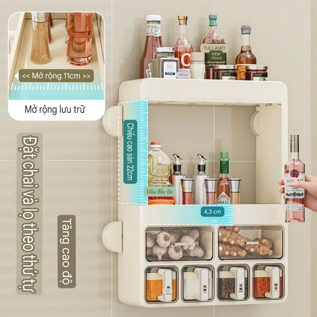 Kệ nhà bếp để đồ gia vị có 4 chân hút tường