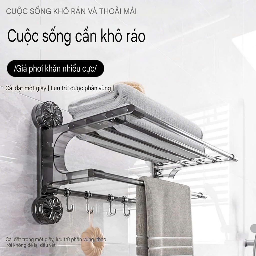 Kệ treo khăn tắm có 4 chân hút tường