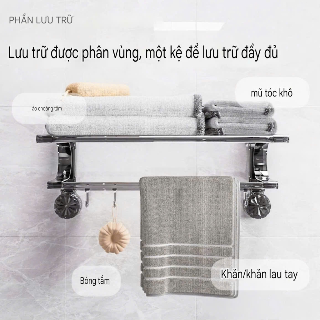 Kệ treo khăn tắm có 4 chân hút tường