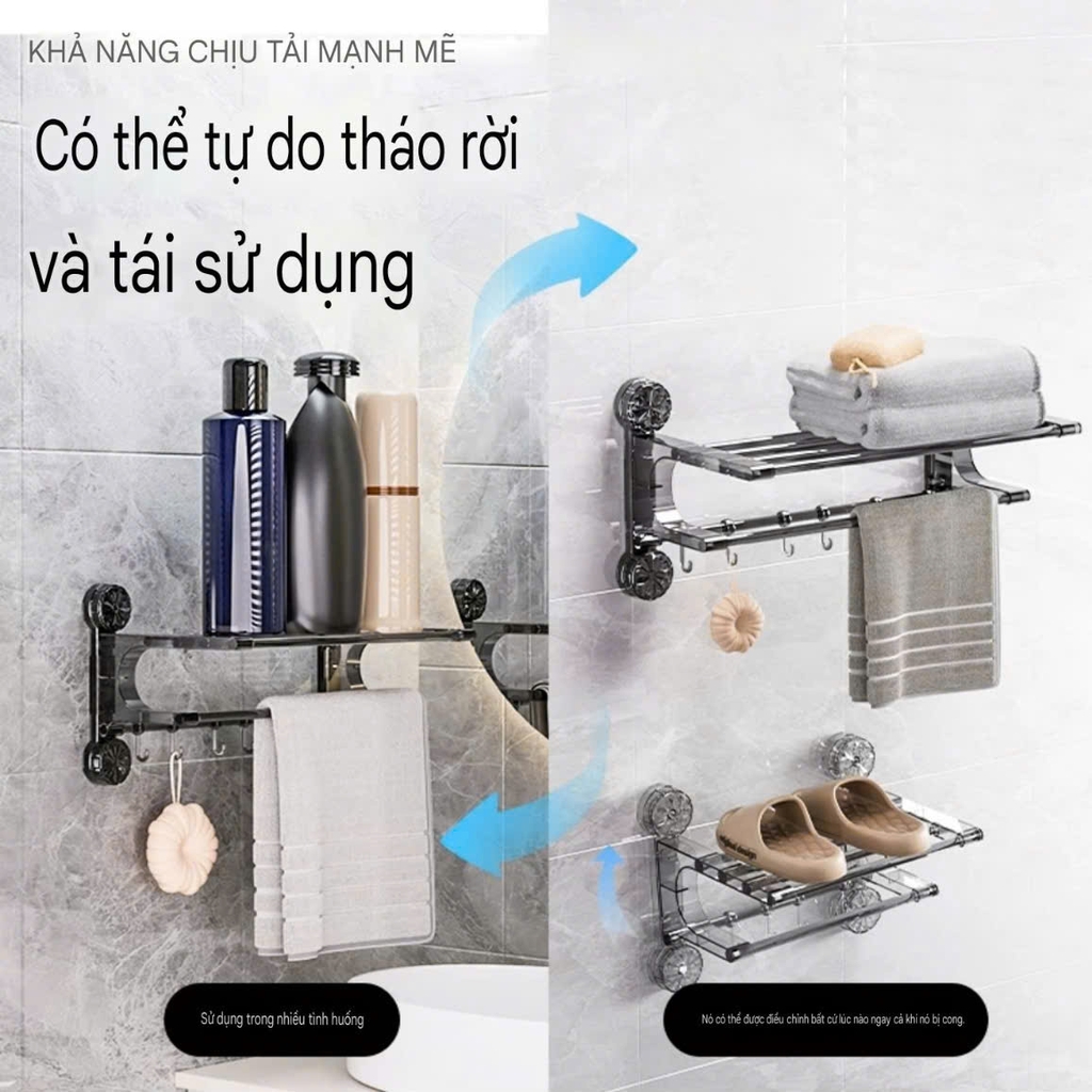Kệ treo khăn tắm có 4 chân hút tường
