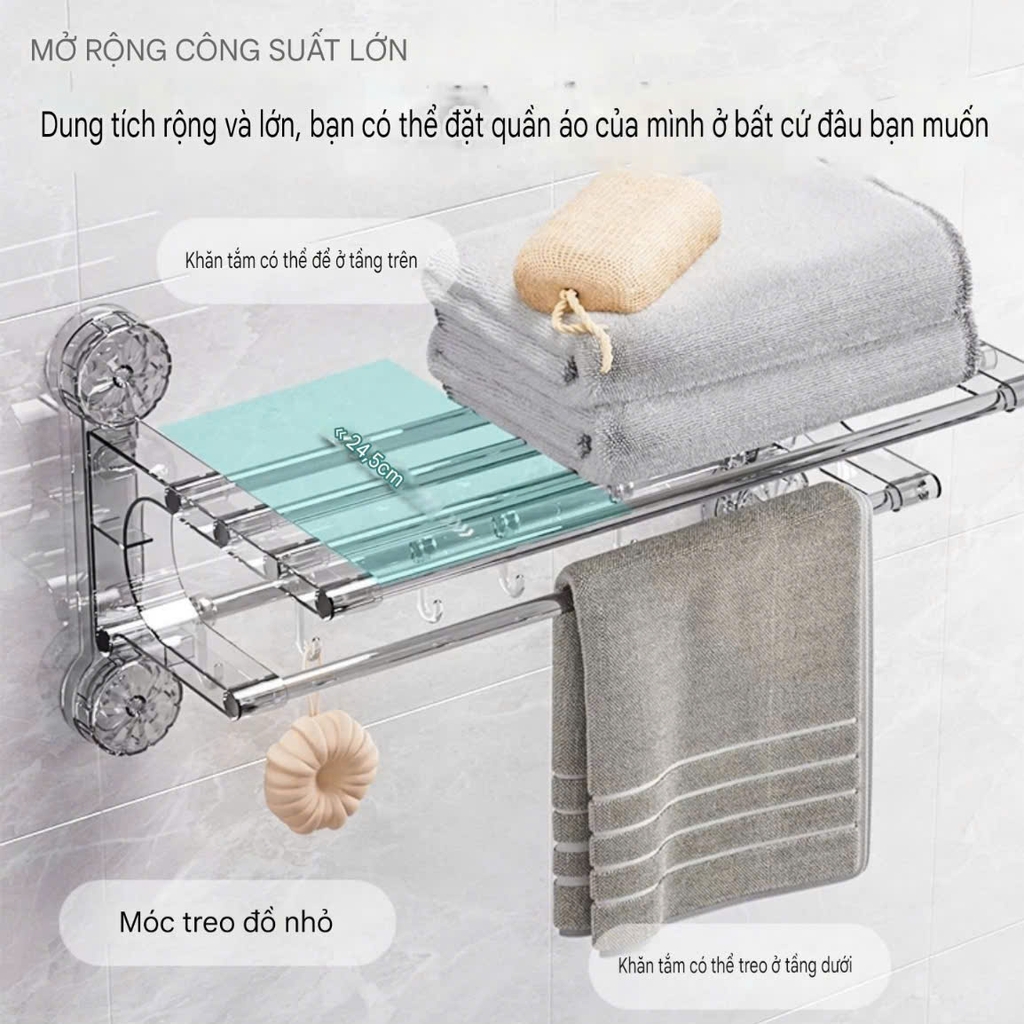 Kệ treo khăn tắm có 4 chân hút tường