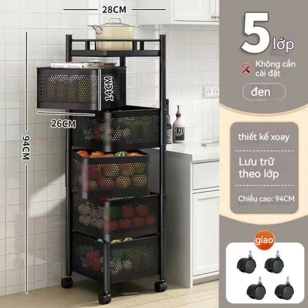 Kệ xe đẩy 6 tầng để đồ nhà bếp