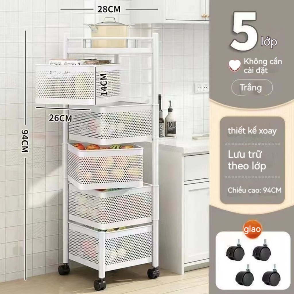 Kệ xe đẩy 6 tầng để đồ nhà bếp