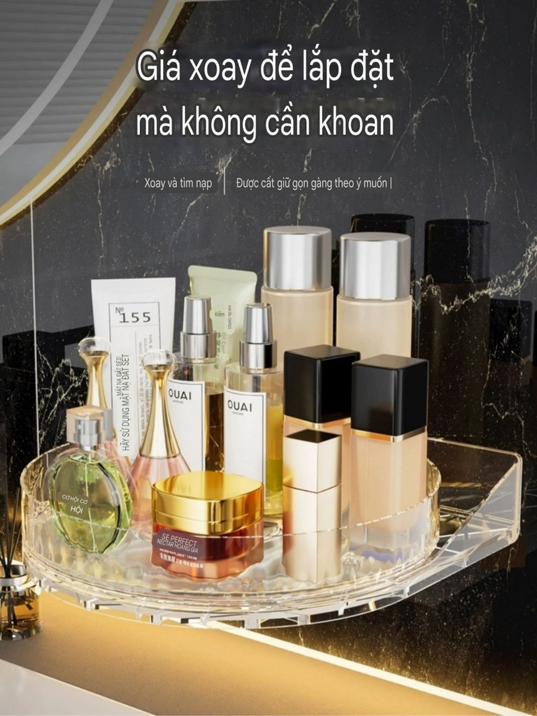 Kệ xoay 360 độ để lọ gia vị và mỹ phẩm kiểu dán tường