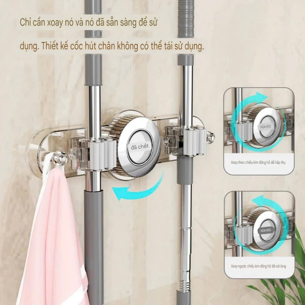 Thanh treo 2 cây lau nhà kiểu hút tường