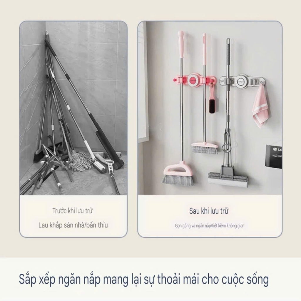 Thanh treo 2 cây lau nhà kiểu hút tường