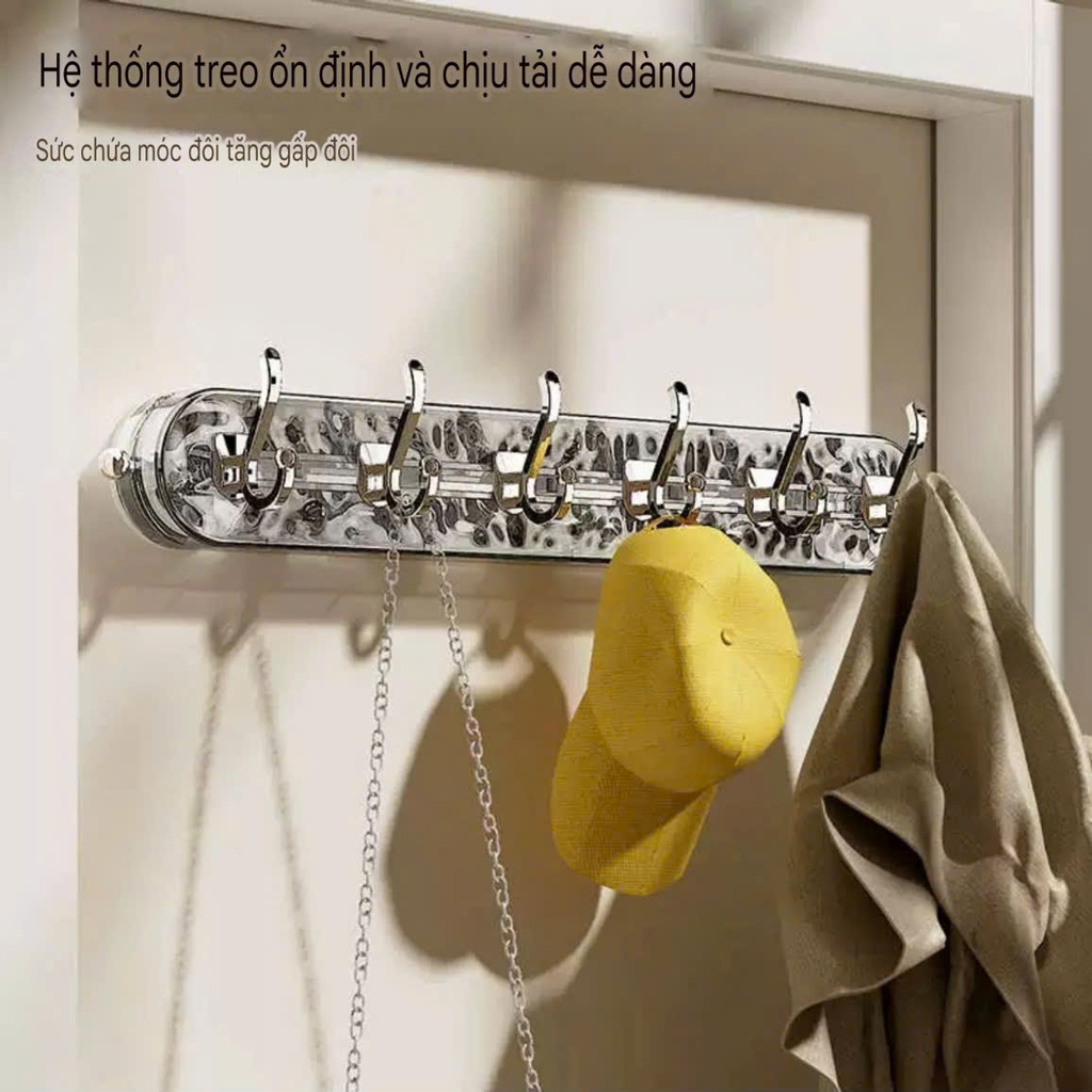 Thanh treo đồ có 6 móc di chuyển kiểu hút tường