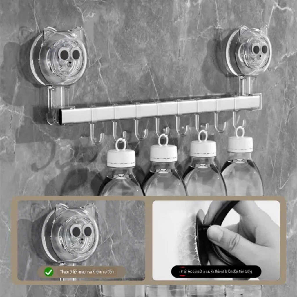 Thanh treo đồ có 8 móc kiểu hút tường