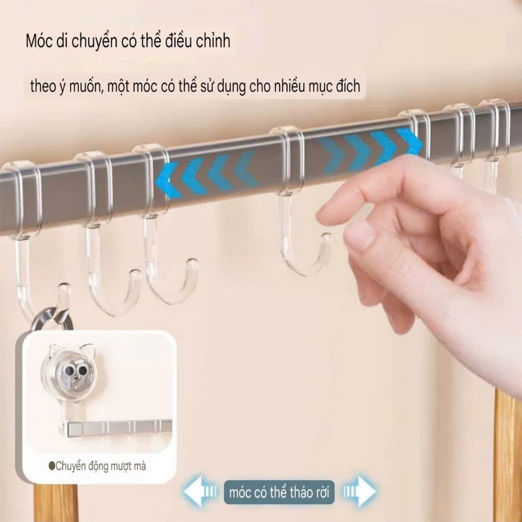 Thanh treo đồ có 8 móc kiểu hút tường