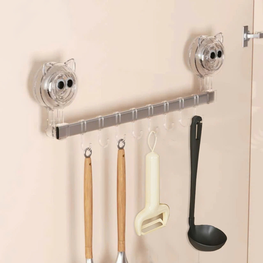 Thanh treo đồ có 8 móc kiểu hút tường