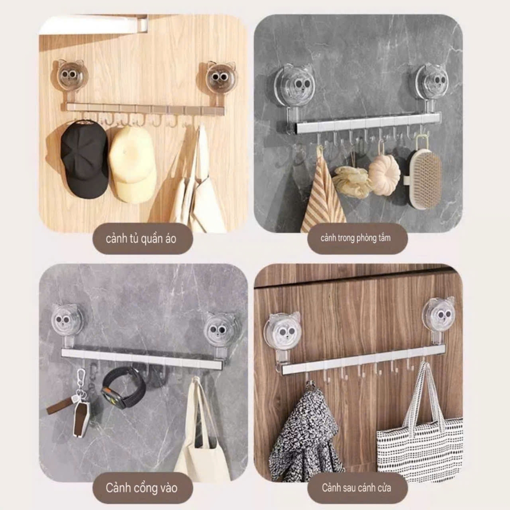 Thanh treo đồ có 8 móc kiểu hút tường