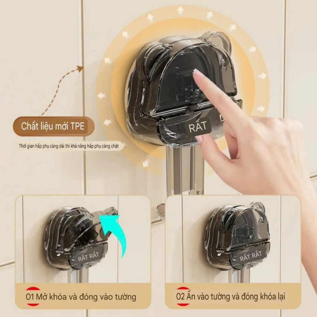 Thanh treo khăn kiểu 2 tầng đế hút tường hình gấu