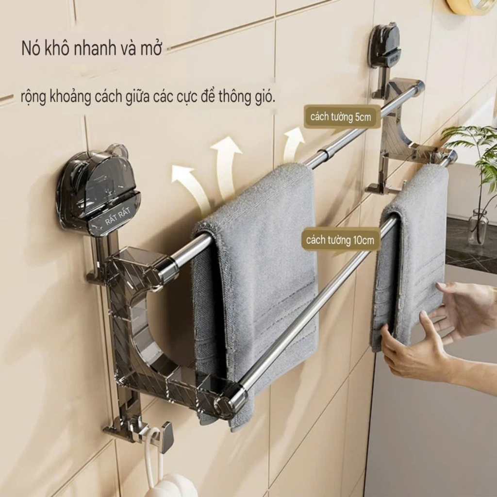 Thanh treo khăn kiểu 2 tầng đế hút tường hình gấu