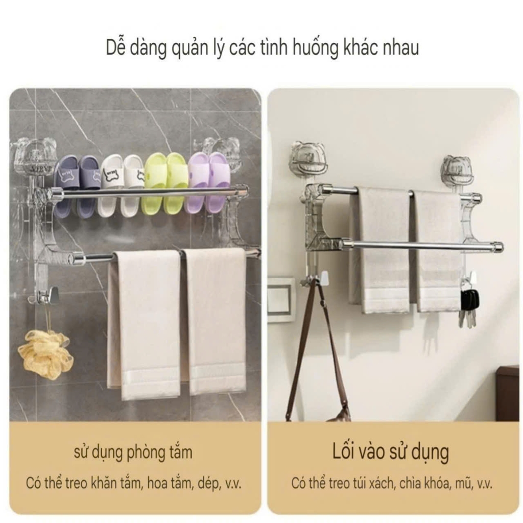 Thanh treo khăn kiểu 2 tầng đế hút tường hình gấu