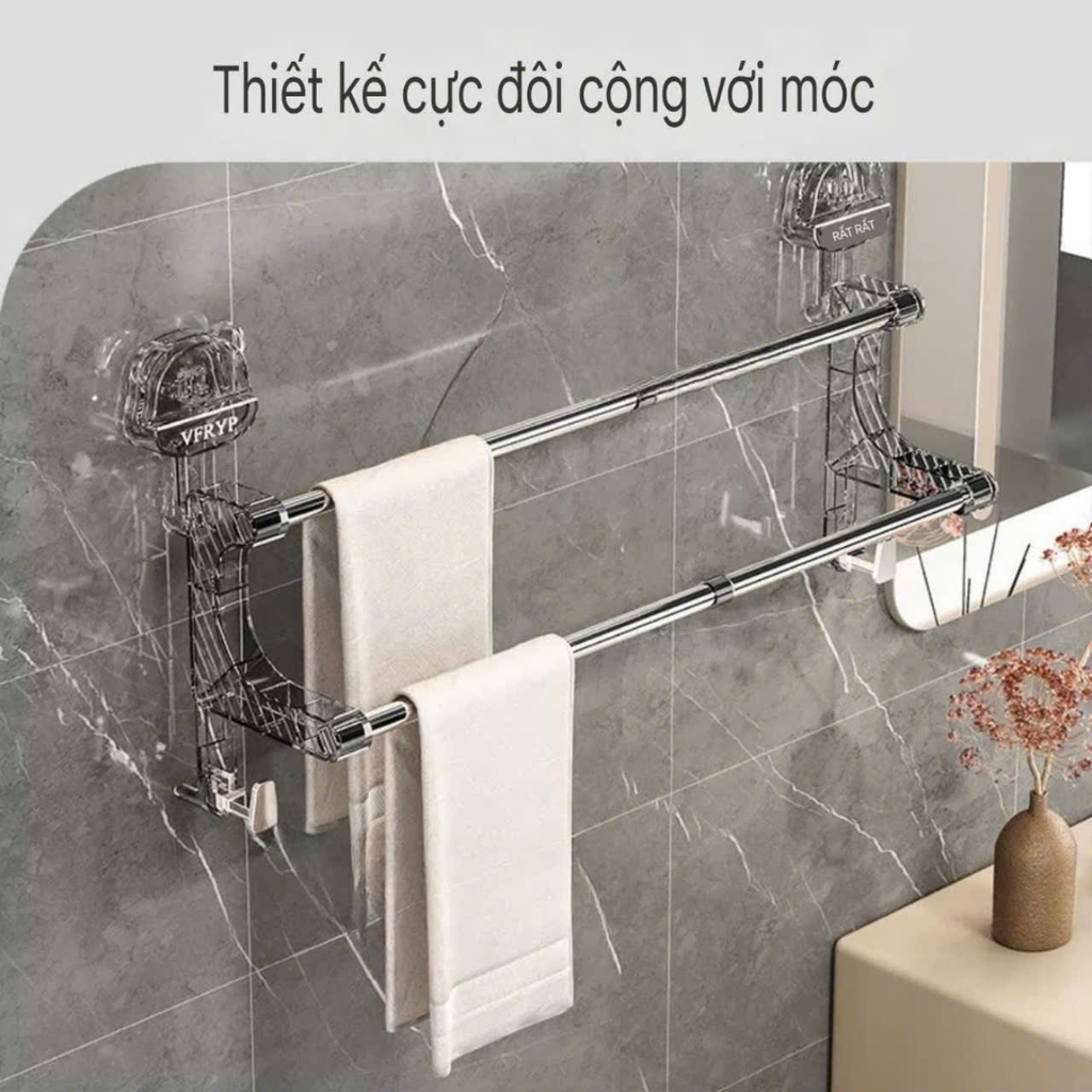 Thanh treo khăn kiểu 2 tầng đế hút tường hình gấu