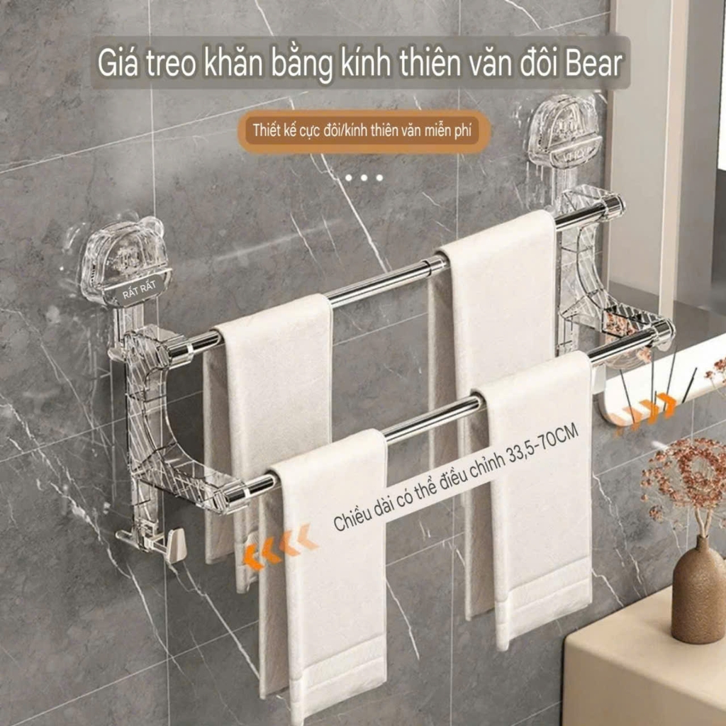 Thanh treo khăn kiểu 2 tầng đế hút tường hình gấu