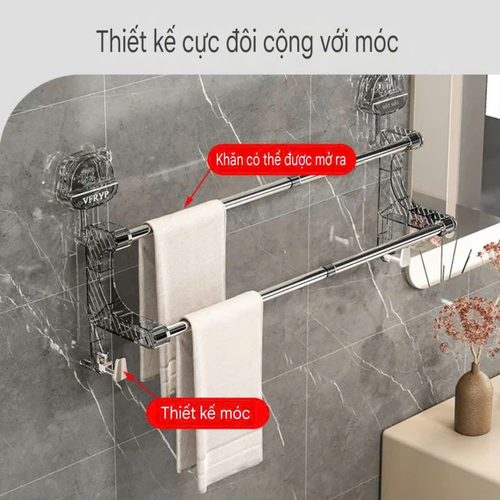 Thanh treo khăn kiểu 2 tầng đế hút tường hình gấu