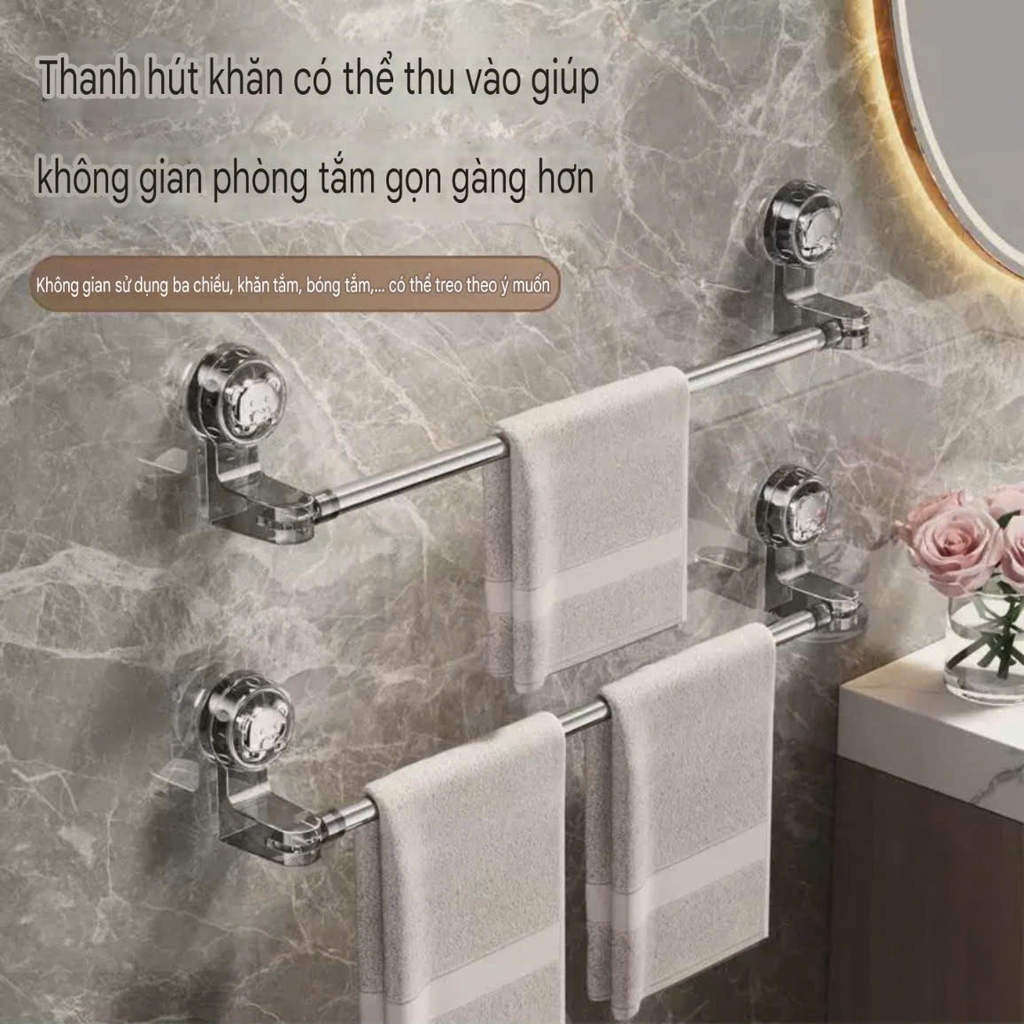 Thanh treo khăn chỉnh kích thước kiểu hút tường