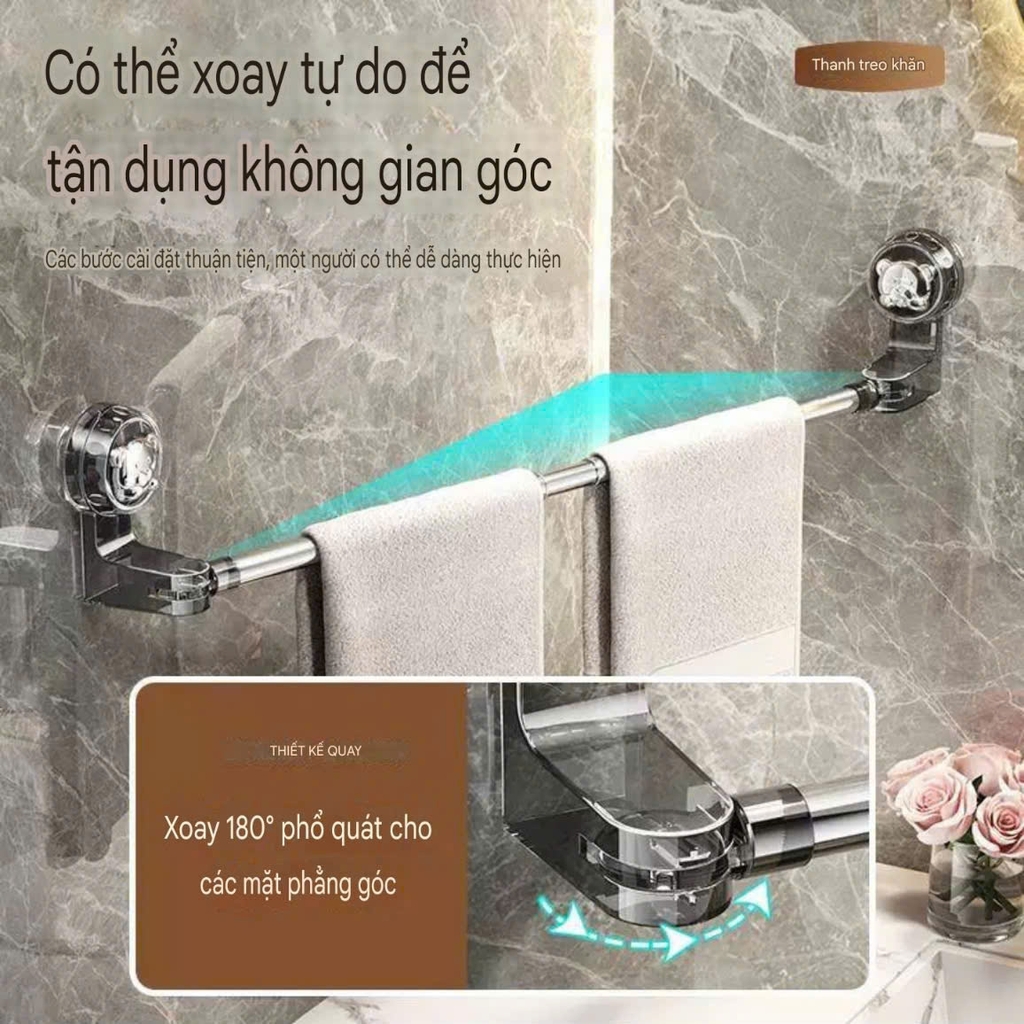 Thanh treo khăn chỉnh kích thước kiểu hút tường