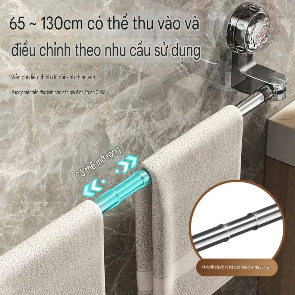 Thanh treo khăn chỉnh kích thước kiểu hút tường