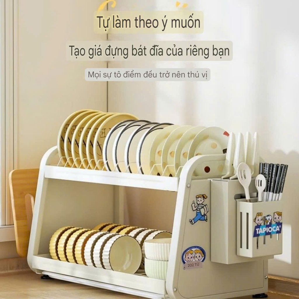 Tủ 2 tầng úp chén dĩa và để muỗng đũa